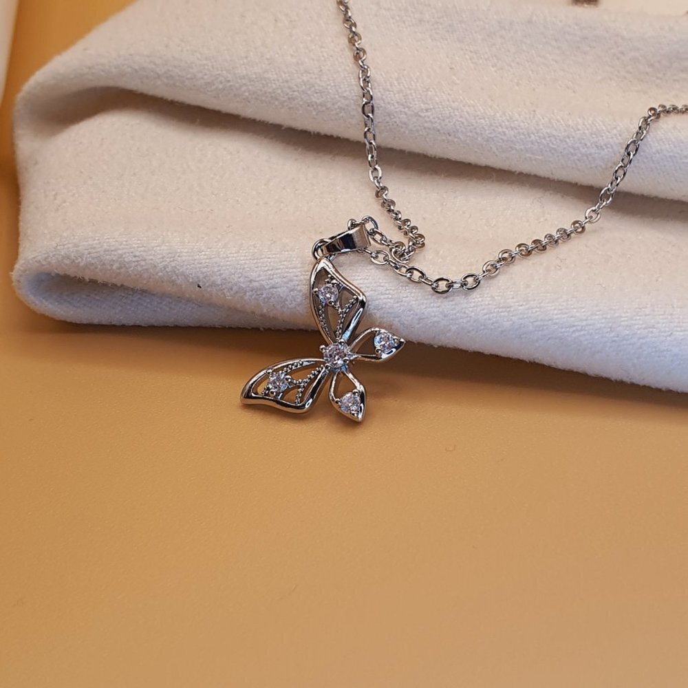 Dainty Butterfly Beautiful 925 Silver Plated Necklace for Women, INDN8640 - Picture 4 of 8